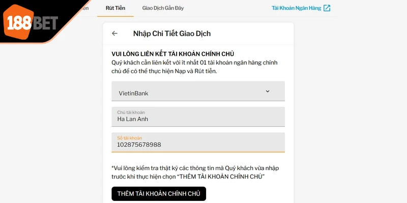 Sau khi mở danh mục rút tiền, bạn chọn ngân hàng và điền thông tin